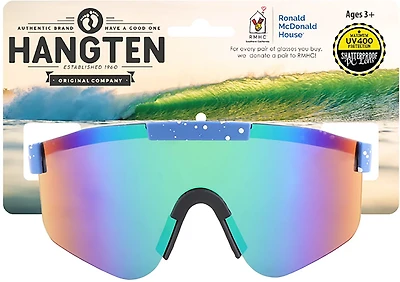 Hang Ten Boy's Shield in Blue Frame and White Splatter Sunglasses