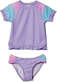 O'Rageous Girls' 4-6X Mermaid Scale Ombre Rash Guard 2-Piece Swimsuit