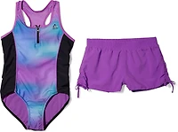 Gerry Girls' Refract Zip Front 1-Piece Swimsuit and Short Set