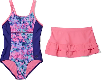 Gerry Girls' Drench Double Strap 1-Piece Ruffle Skirt Swim Set