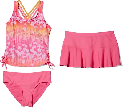 Gerry Girls' Dance Triple Strap Tankini Ruffle 3-Piece Skirt Swim Set