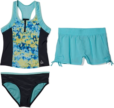 Gerry Girls' Drench Zip Front Tankini 3-Piece Short Swim Set