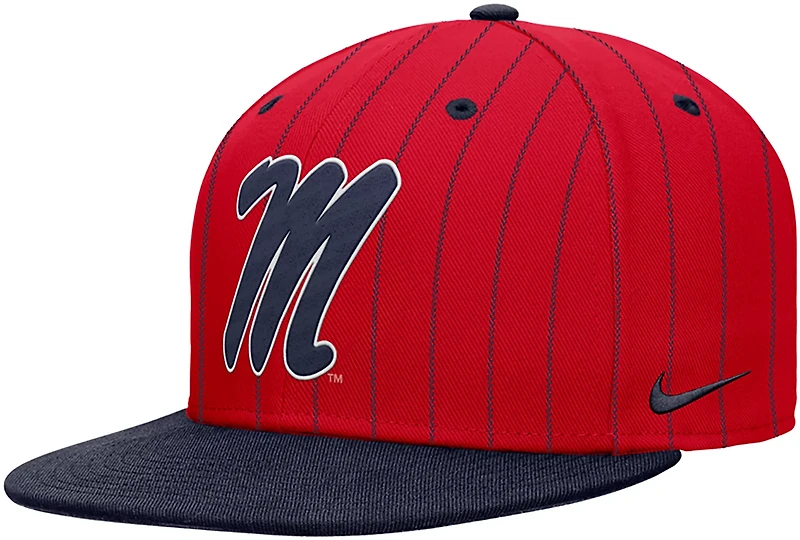 Nike University of Mississippi Pinstripe Primary Logo Rise Snapback Cap