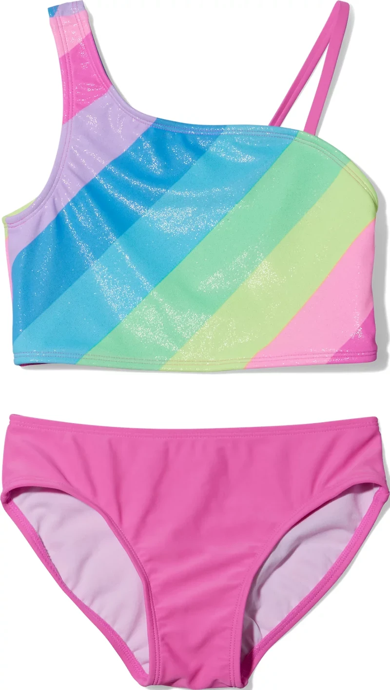 O'Rageous Girls' Retro Stripe Asymmetrical 2-Piece Swimsuit