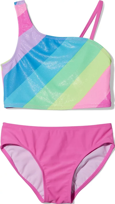 O'Rageous Girls' Retro Stripe Asymmetrical 2-Piece Swimsuit