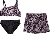 O'Rageous Girls' Charming Leopard Asymmetrical 2-Piece Swimsuit with Skirt Coverup