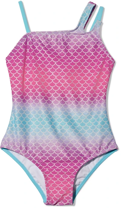 O'Rageous Girls' Mermaid Scale Ombre Keyhole Strap 1-Piece Swimsuit