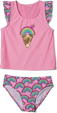O'Rageous Toddler Girls' Summer Rainbows Ruffle Sleeve Tankini 2-Piece Swimsuit