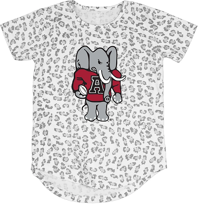 Wes & Willy Girl's University of Alabama Primary Logo Leopard Burn-Out T-Shirt