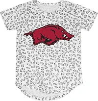 Wes & Willy Girls' University of Arkansas Primary Logo Leopard Burn-Out T-Shirt