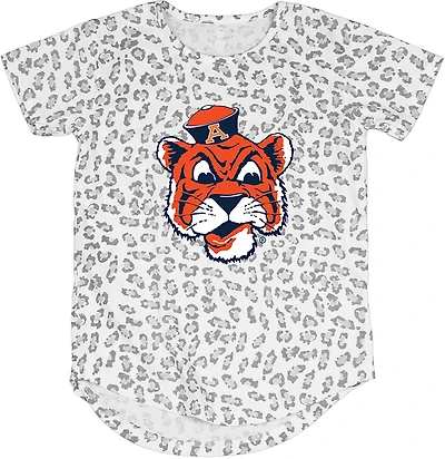 Wes & Willy Girls' Auburn University Primary Logo Leopard Burn-Out T-Shirt
