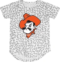 Wes & Willy Girls' Oklahoma State University Primary Logo Leopard Burn-Out T-Shirt