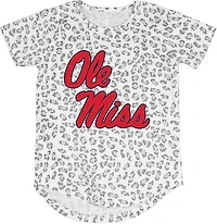Wes & Willy Girls' University of Mississippi Primary Logo Leopard Burn-Out T-Shirt