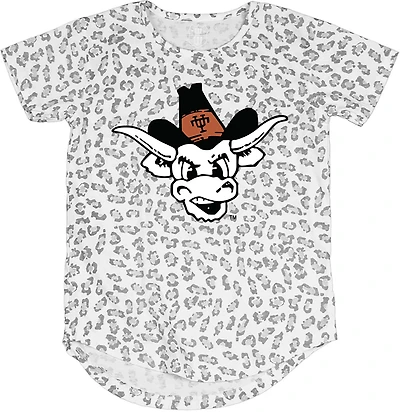 Wes & Willy Girls' University of Texas Primary Logo Leopard Burn-Out T-Shirt
