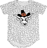 Wes & Willy Girls' University of Texas Primary Logo Leopard Burn-Out T-Shirt