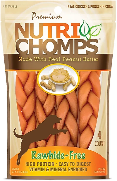 Nutri Chomps 6 in. Peanut Butter Flavor Braids 4-count