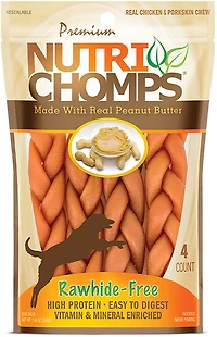 Nutri Chomps 6 in. Peanut Butter Flavor Braids 4-count
