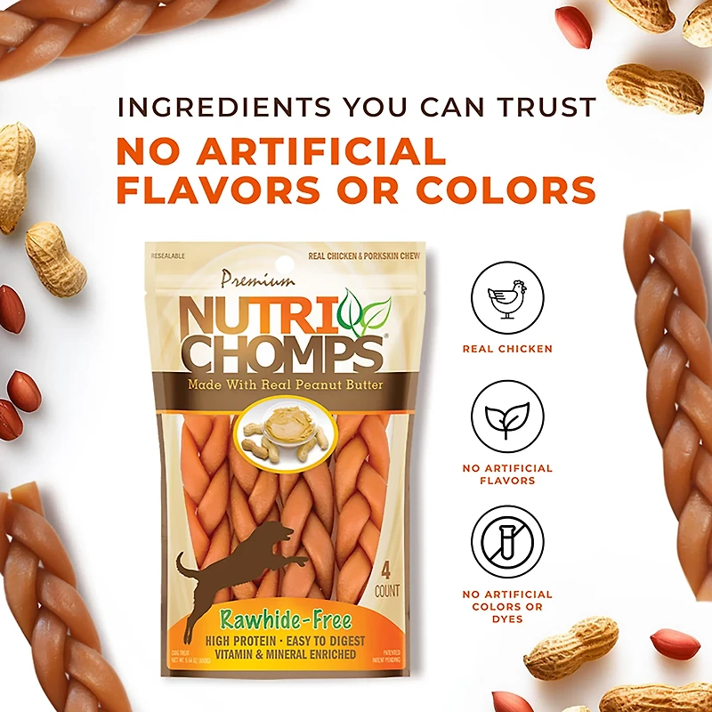 Nutri Chomps 6 in. Peanut Butter Flavor Braids 4-count