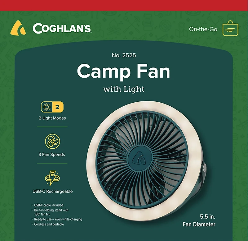 Coghlans Rechargeable Camp Fan with Light