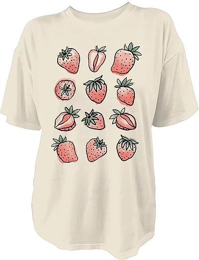 Live Outside the Limits Women's Watercolor Strawberries Oversized Graphic T-shirt