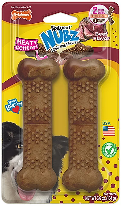 Nylabone Nubz Large 30+ lbs. Beef Meaty Center Dog Chew Treats 2-count