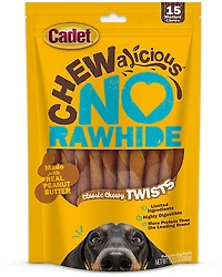 Cadet Chewalicious Rawhide Free Natural Classic Peanut Butter Chewy Twists 15-Pack