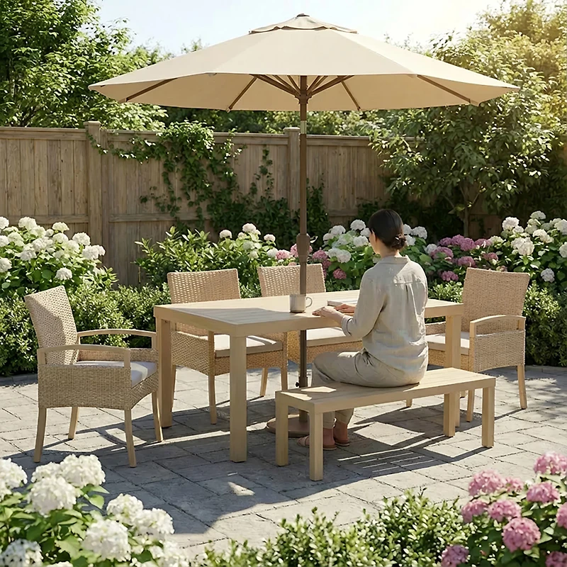 Mosaic 6 Piece Dining Set with Wicker and Faux Wood