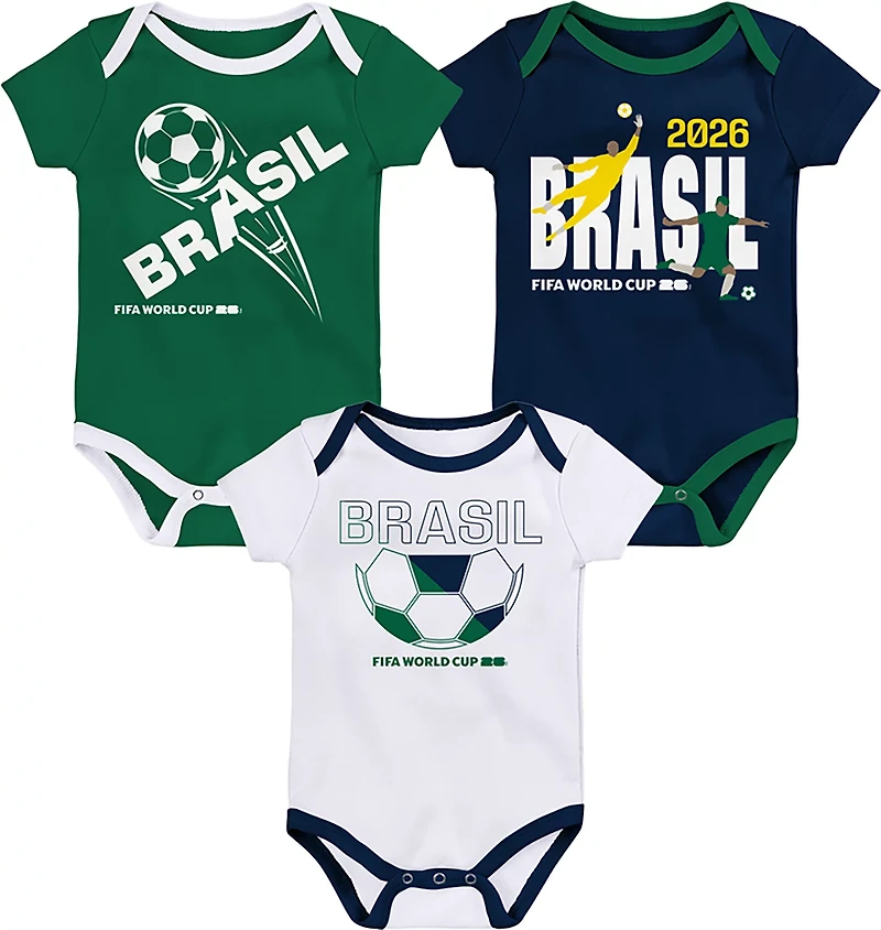 Outerstuff Infant Boys' Brazil 2026 World Cup Creepers 3-Pack