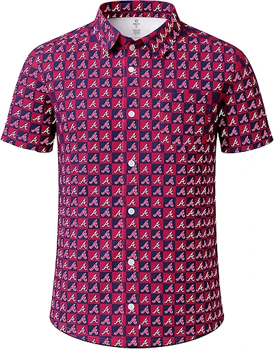 Stitches Men's Atlanta Braves Sublimated Short Sleeve Button Down Shirt