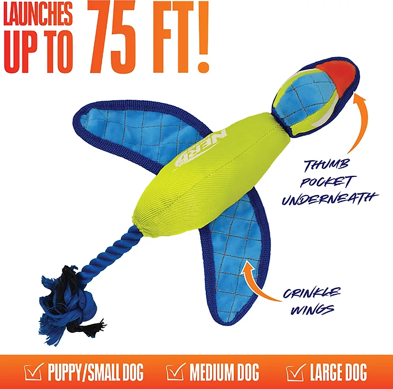 Nerf Dog Nylon Crinkle Wing Launching Duck Toy