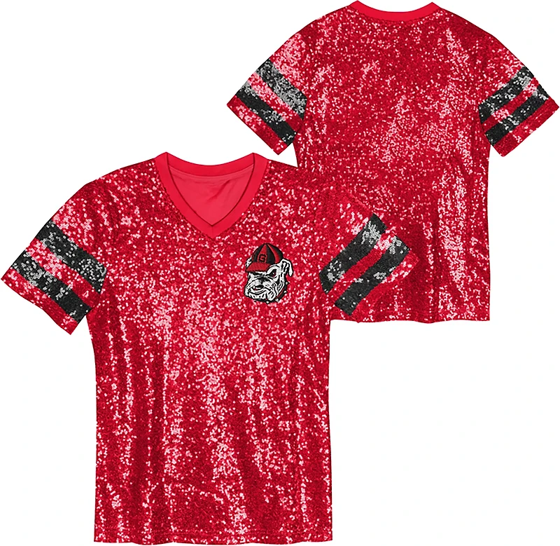 Outerstuff Girls' University of Georgia KC Glam Sequined Graphic T-shirt