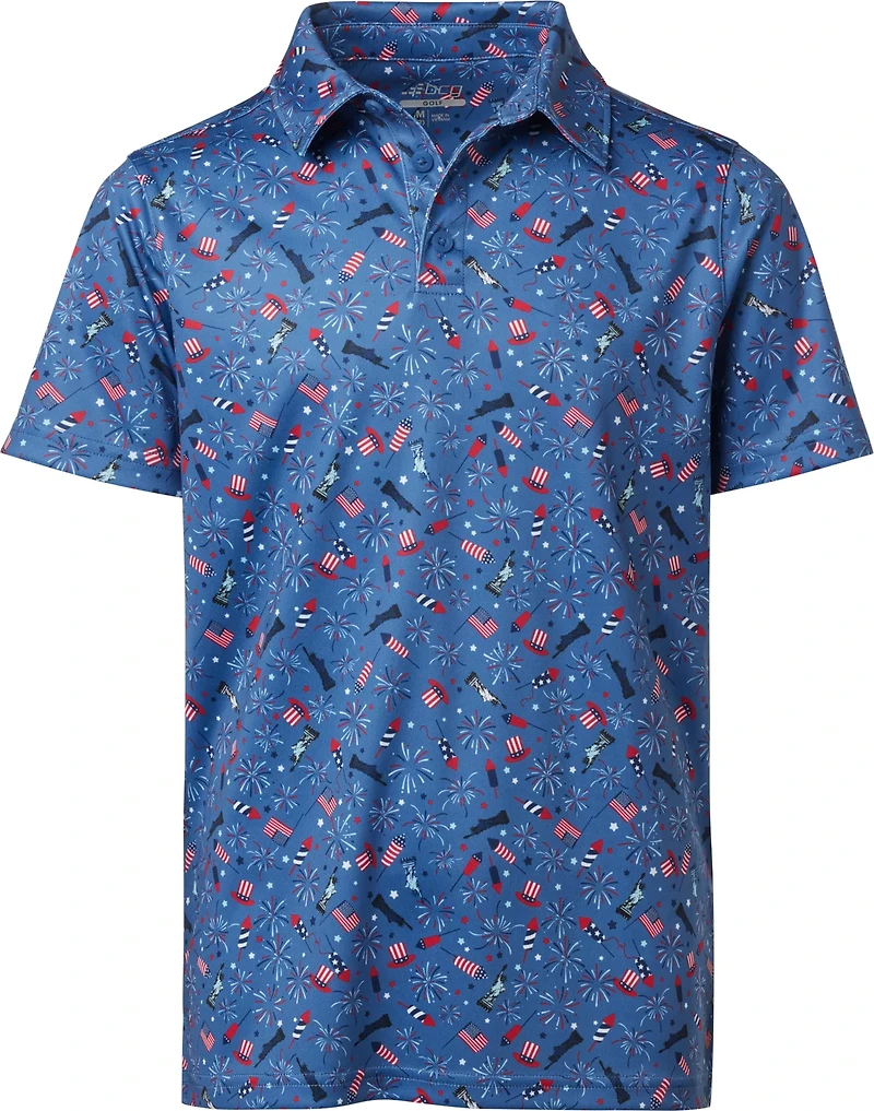 BCG Boy's Patriotic Print Short Sleeve Polo Shirt