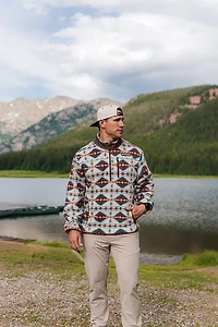 BURLEBO Men's Arizona Aztec Mountain Fleece Sherpa 1/4-Zip Jacket