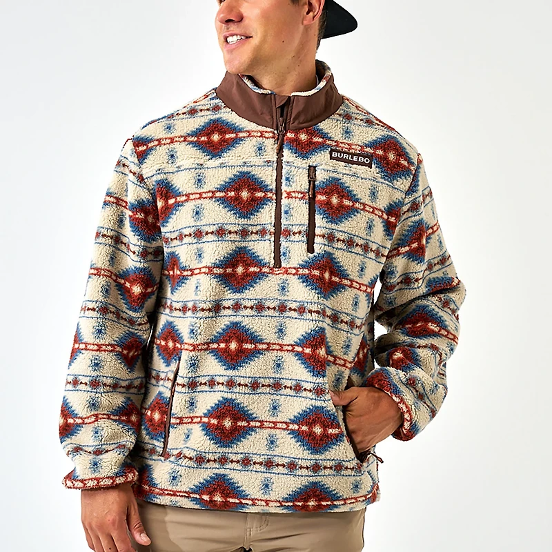 BURLEBO Men's Arizona Aztec Mountain Fleece Sherpa 1/4-Zip Jacket