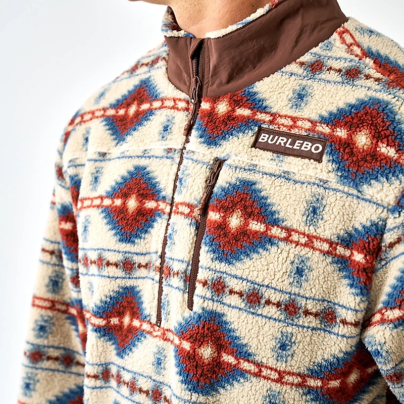 BURLEBO Men's Arizona Aztec Mountain Fleece Sherpa 1/4-Zip Jacket