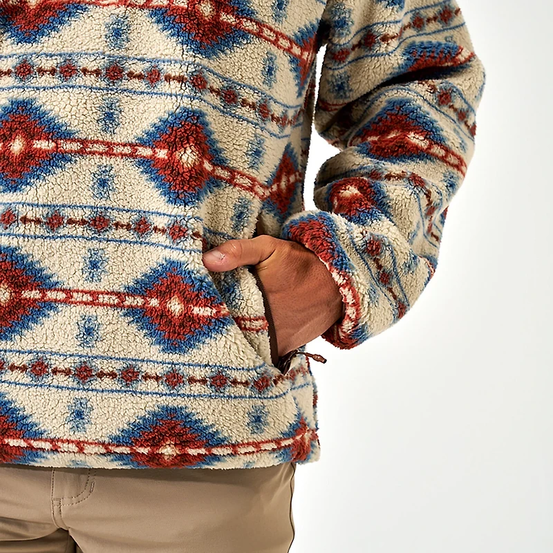 BURLEBO Men's Arizona Aztec Mountain Fleece Sherpa 1/4-Zip Jacket