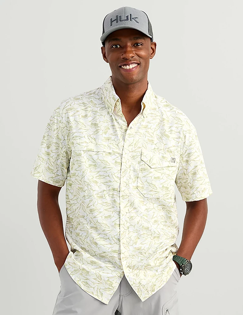 Huk Men's Tide Point KC Scott© Printed Short Sleeve Button-Down Shirt