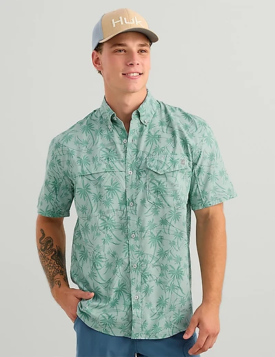 Huk Men's Tide Point KC Scott© Printed Short Sleeve Button-Down Shirt