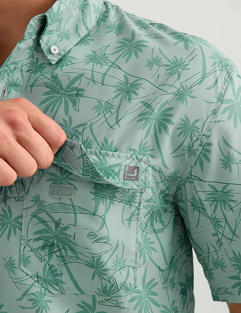 Huk Men's Tide Point KC Scott© Printed Short Sleeve Button-Down Shirt