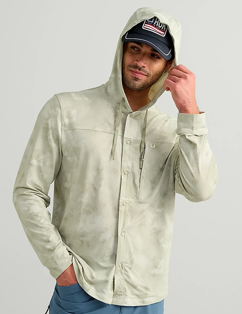 Huk Men's Watershed Printed Hooded Long Sleeve Shirt