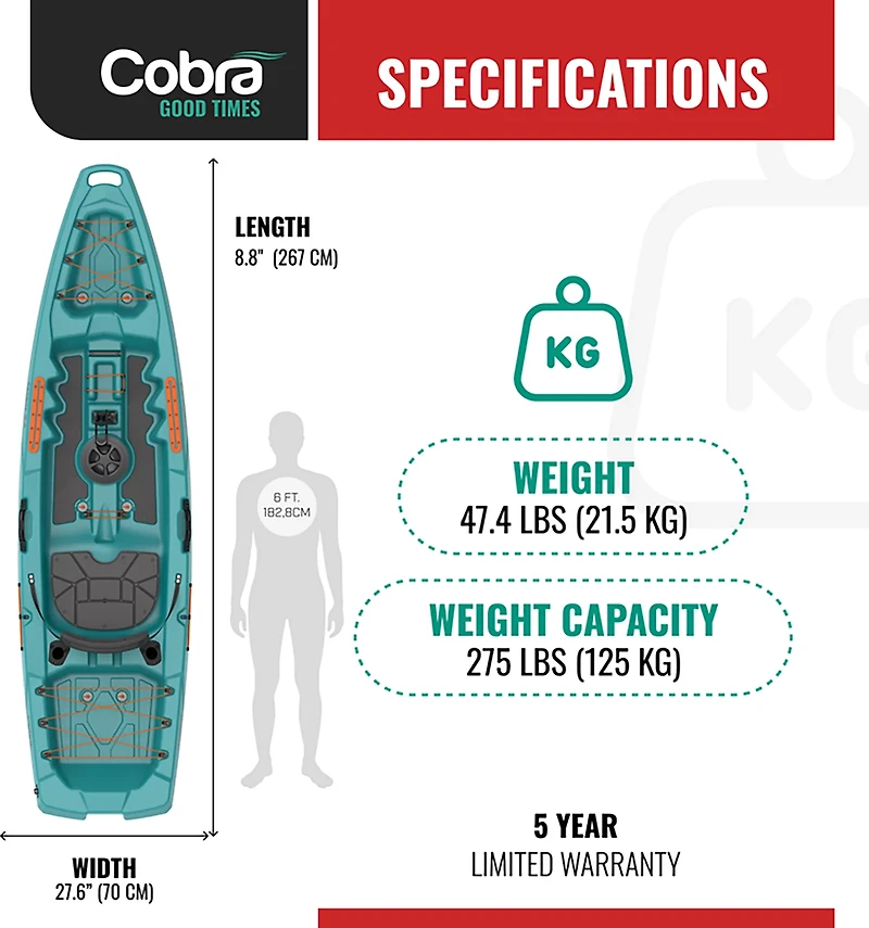 Cobra Kayaks Seeker 8 ft 8 in Sit-On-Top Fishing Kayak