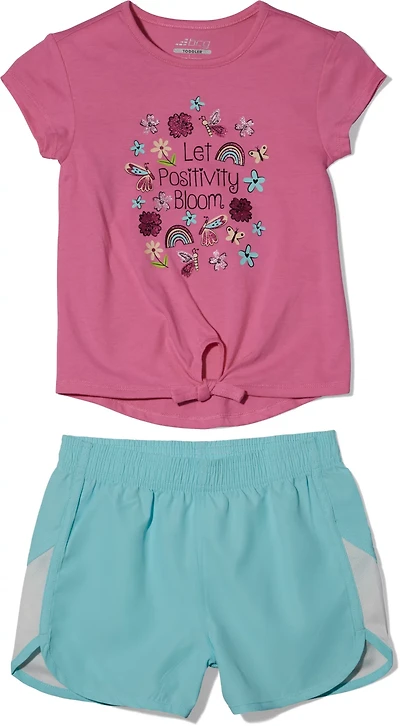 BCG Girls’ 4-6X Short-Sleeve Front Tie Positivity Short Set