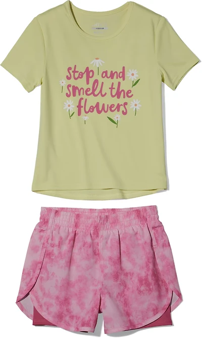 BCG Girls’ Toddler Short-Sleeve Smell Flowers 2-in-1 Short Set
