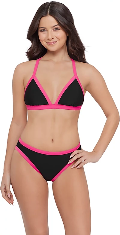 O'Rageous Juniors' Color Block X-Back Triangle Bikini Top