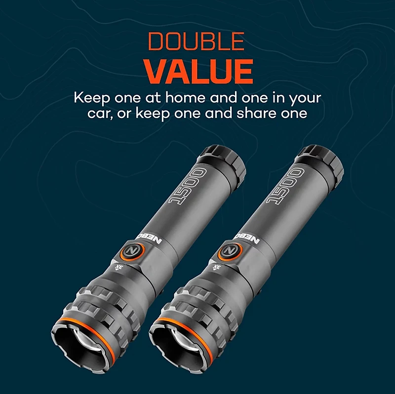NEBO 1500 Lumen Rechargeable LED Flashlight 2-pack