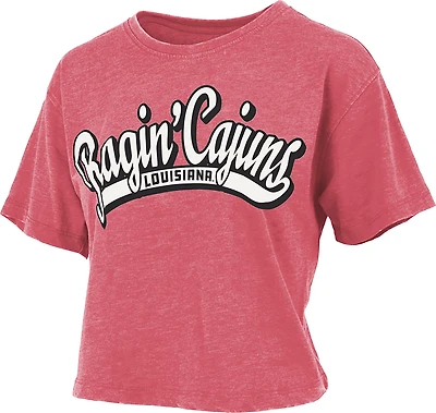 Pressbox Women's University of Louisiana at Lafayette Mikaela Vintage Crop Graphic T-shirt