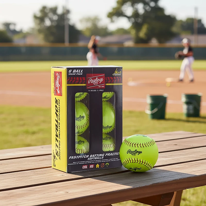 Rawlings 12 in Travel Practice Fast-Pitch Softballs 6-Pack