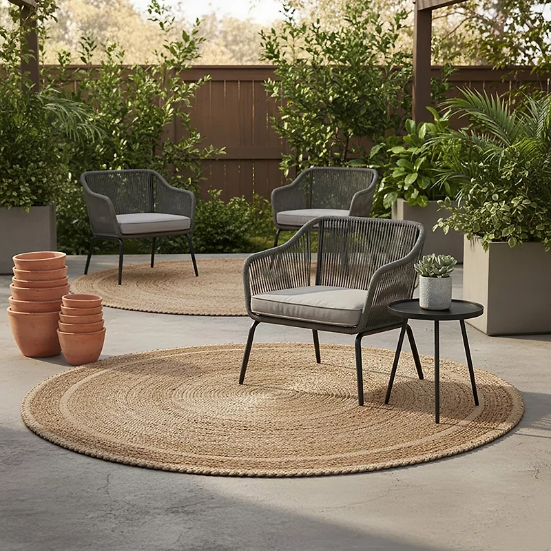 Mosaic Woven Jute Round Rug