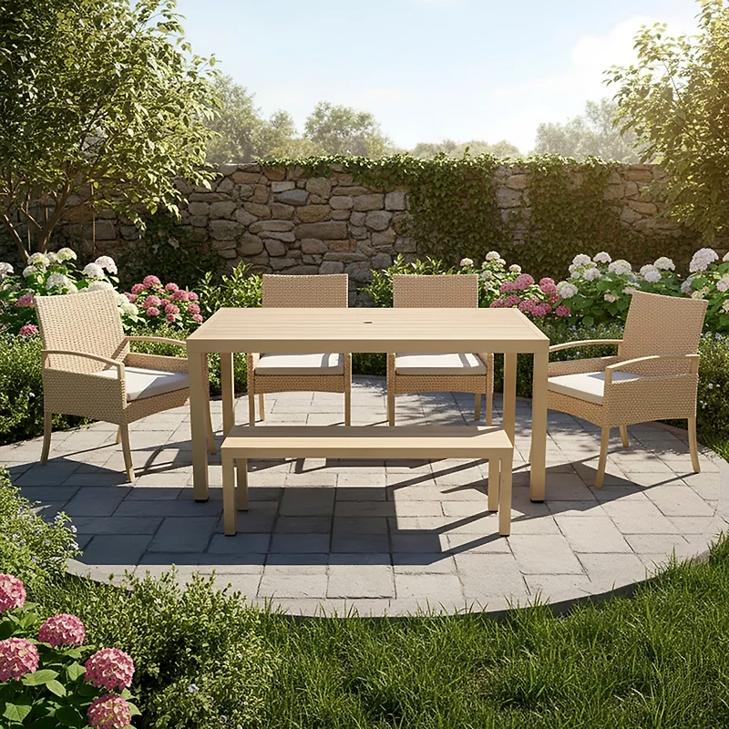 Mosaic 6 Piece Dining Set with Wicker and Faux Wood