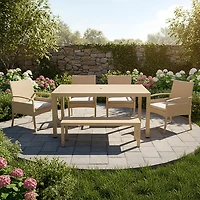 Mosaic 6 Piece Dining Set with Wicker and Faux Wood